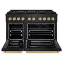 ZLINE Autograph Edition 48 in. 6.7 cu. ft. Paramount Gas Range with 8 Burner DuoPro™ Cooktop and Dual Ovens in Black Stainless Steel and Champagne Bronze Accents, Open Box-Good Condition
