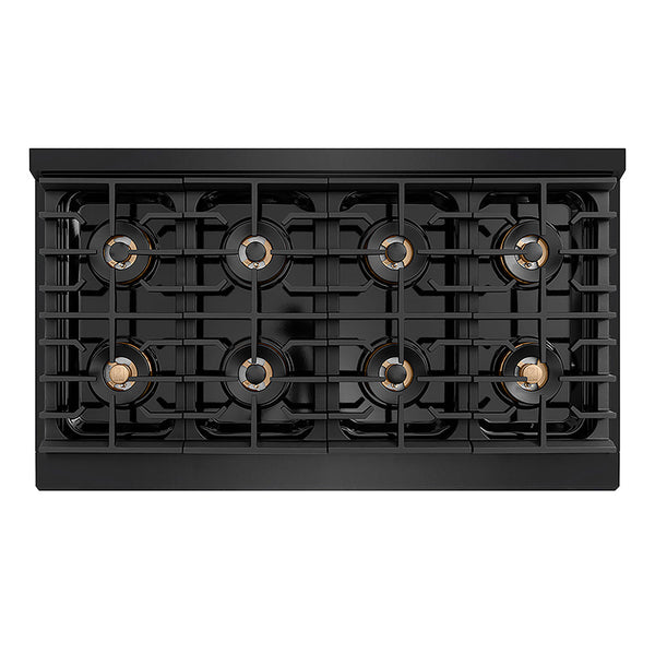 ZLINE Autograph Edition 48 in. 6.7 cu. ft. Paramount Gas Range with 8 Burner DuoPro™ Cooktop and Dual Ovens in Black Stainless Steel and Champagne Bronze Accents, Open Box-Good Condition