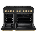 ZLINE Autograph Edition 48 in. 6.7 cu. ft. Paramount Gas Range with 8 Burner DuoPro™ Cooktop and Dual Ovens in Black Stainless Steel and Polished Gold Accents, Open Box-Great Condition