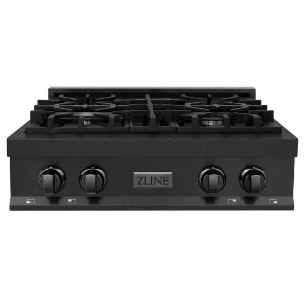 ZLINE 30 in. Porcelain Rangetop in Black Stainless with 4 Gas Burners (RTB-30) Available with Brass Burners