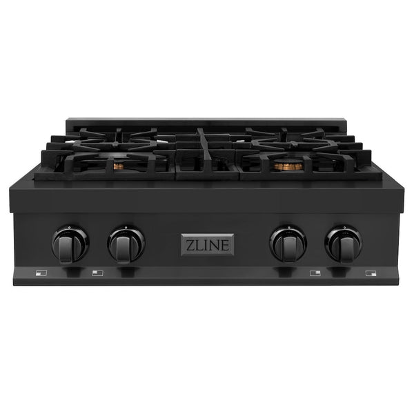 ZLINE 30 in. Legacy Gas Rangetop with 4 Brass Burners and Porcelain Cooktop in Black Stainless Steel, Open Box-Good Condition