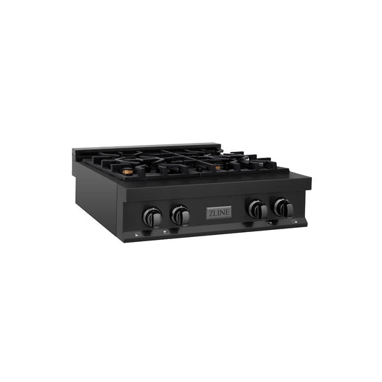ZLINE 30 in. Legacy Gas Rangetop with 4 Brass Burners and Porcelain Cooktop in Black Stainless Steel, Open Box-Good Condition