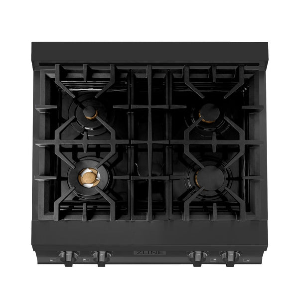 ZLINE 30 in. Legacy Gas Rangetop with 4 Brass Burners and Porcelain Cooktop in Black Stainless Steel, Open Box-Good Condition