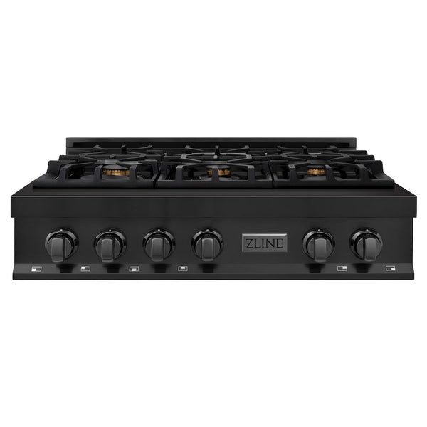 ZLINE 36 in. Legacy Gas Rangetop with 6 Brass Burners and Porcelain Cooktop in Black Stainless Steel, Open Box-Good Condition