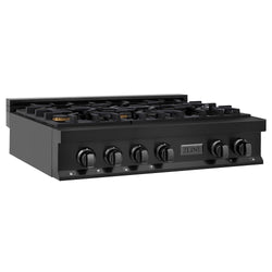 ZLINE 36 in. Legacy Gas Rangetop with 6 Brass Burners and Porcelain Cooktop in Black Stainless Steel, Open Box-Great Condition