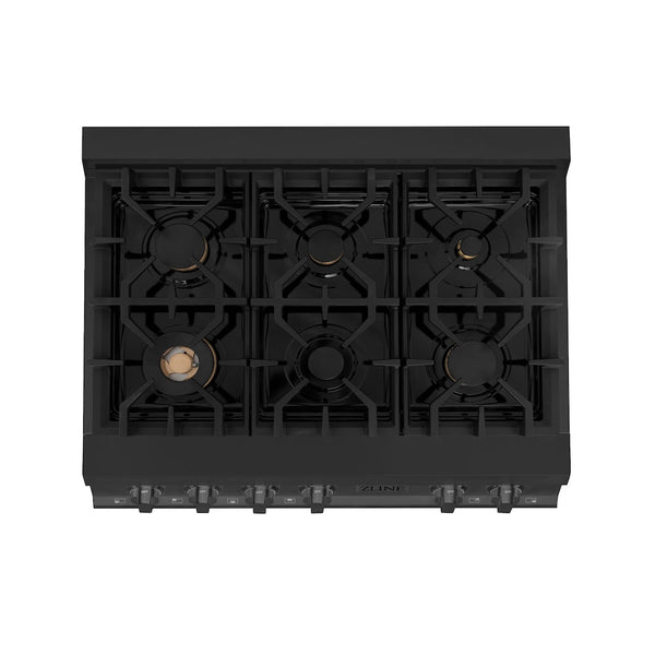 ZLINE 36 in. Legacy Gas Rangetop with 6 Brass Burners and Porcelain Cooktop in Black Stainless Steel, Open Box-Good Condition