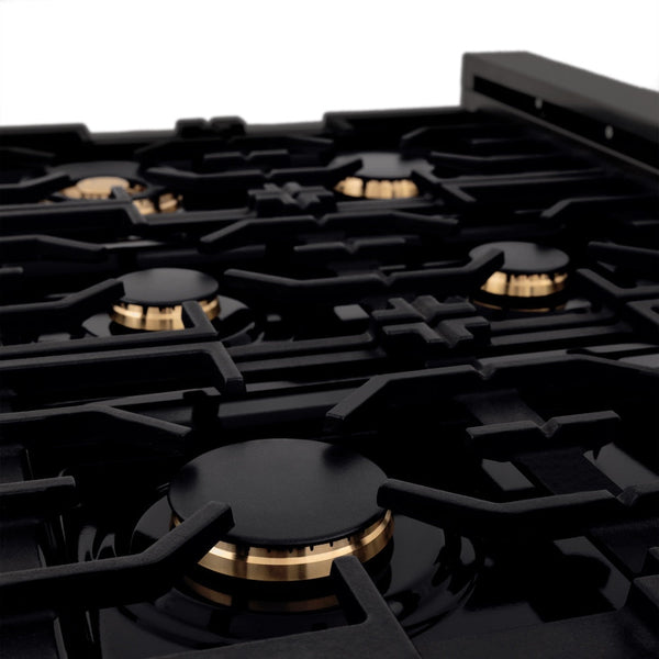 ZLINE 36 in. Legacy Gas Rangetop with 6 Brass Burners and Porcelain Cooktop in Black Stainless Steel, Open Box-Good Condition