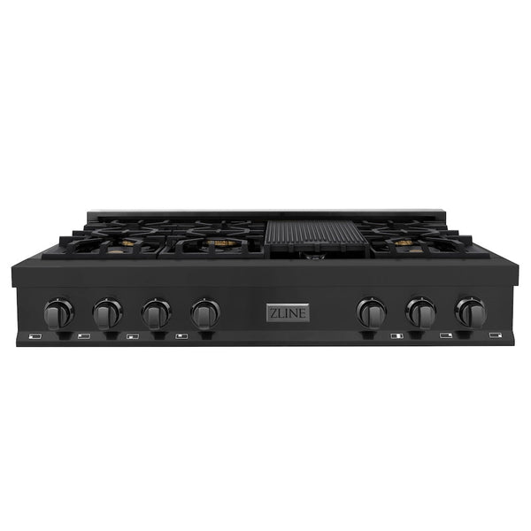 ZLINE 48 in. Legacy Gas Rangetop with 6 Brass Burners and Porcelain Cooktop in Black Stainless Steel, Open Box-Good Condition