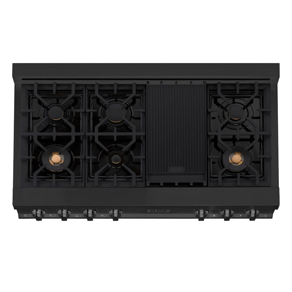 ZLINE 48 in. Legacy Gas Rangetop with 6 Brass Burners and Porcelain Cooktop in Black Stainless Steel, Open Box-Good Condition
