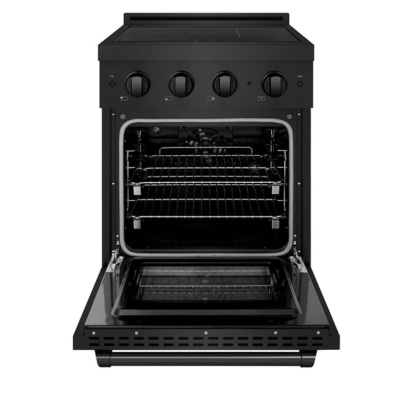 ZLINE 24 in. 3.2 cu. ft. Paramount Induction Range with 3 Element Cooktop and Electric Convection Oven in Black Stainless Steel, Open Box-Great Condition
