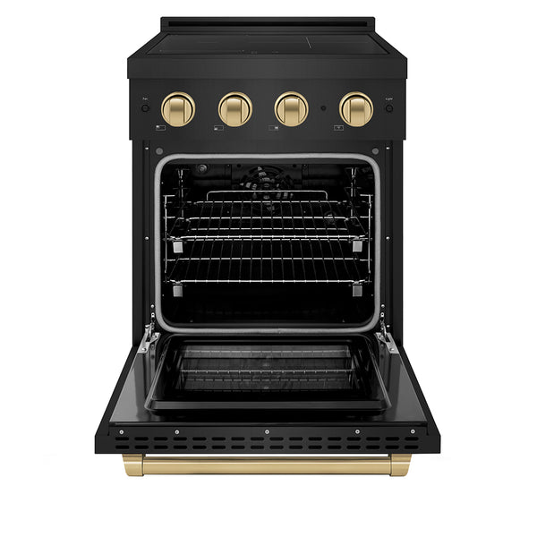 ZLINE Autograph Edition 24 in. 3.2 cu. ft. Paramount Induction Range with 3 Element Cooktop and Electric Convection Oven in Black Stainless Steel with Champagne Bronze Accents (SINRBZ-24-CB)