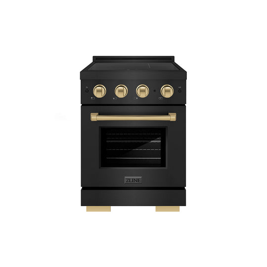 ZLINE Autograph Edition 24 in. 3.2 cu. ft. Paramount Induction Range with 3 Element Cooktop and Electric Convection Oven in Black Stainless Steel with Champagne Bronze Accents (SINRBZ-24-CB)