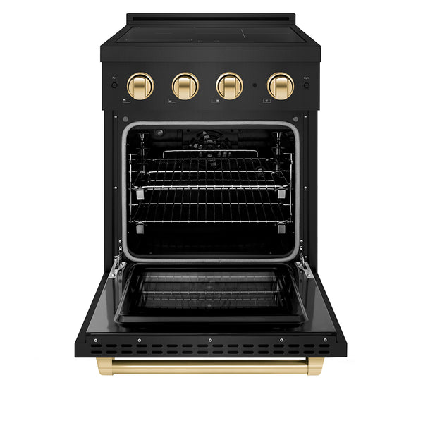ZLINE Autograph Edition 24 in. 3.2 cu. ft. Paramount Induction Range with 3 Element Cooktop and Electric Convection Oven in Black Stainless Steel with Polished Gold Accents (SINRBZ-24-G)