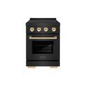 ZLINE Autograph Edition 24 in. 3.2 cu. ft. Paramount Induction Range with 3 Element Cooktop and Electric Convection Oven in Black Stainless Steel with Polished Gold Accents (SINRBZ-24-G)