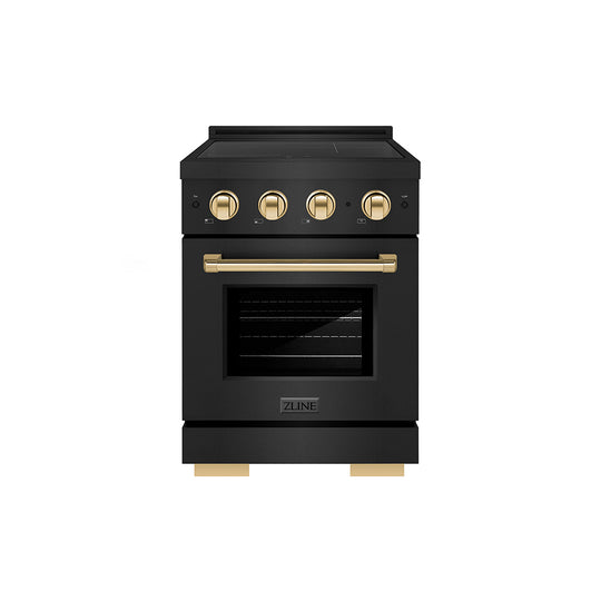 ZLINE Autograph Edition 24 in. 3.2 cu. ft. Paramount Induction Range with 3 Element Cooktop and Electric Convection Oven in Black Stainless Steel with Polished Gold Accents (SINRBZ-24-G)