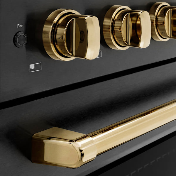 ZLINE Autograph Edition 24 in. 3.2 cu. ft. Paramount Induction Range with 3 Element Cooktop and Electric Convection Oven in Black Stainless Steel with Polished Gold Accents (SINRBZ-24-G)