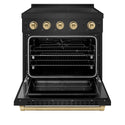 ZLINE Autograph Edition 30 in. 4.2 cu. ft. Paramount Induction Range with 4 Element Cooktop and Electric Convection Oven in Black Stainless Steel with Champagne Bronze Accents, Open Box-Great Condition