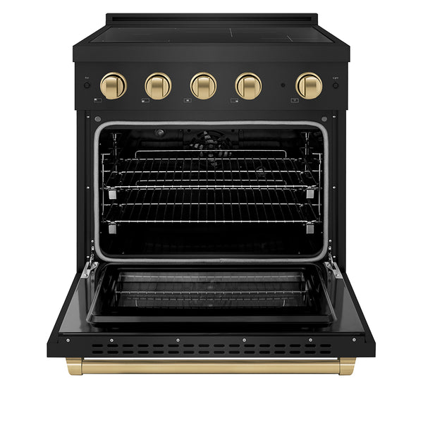 ZLINE Autograph Edition 30 in. 4.2 cu. ft. Paramount Induction Range with 4 Element Cooktop and Electric Convection Oven in Black Stainless Steel with Champagne Bronze Accents, Open Box-Great Condition