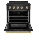 ZLINE Autograph Edition 30 in. 4.2 cu. ft. Paramount Induction Range with 4 Element Cooktop and Electric Convection Oven in Black Stainless Steel with Champagne Bronze Accents, Open Box-Good Condition