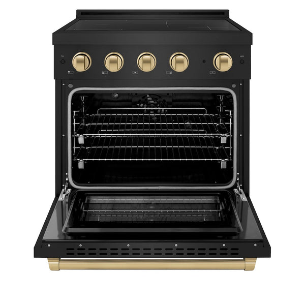 ZLINE Autograph Edition 30 in. 4.2 cu. ft. Paramount Induction Range with 4 Element Cooktop and Electric Convection Oven in Black Stainless Steel with Champagne Bronze Accents, Open Box-Good Condition
