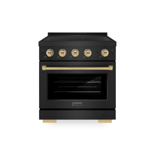 ZLINE Autograph Edition 30 in. 4.2 cu. ft. Paramount Induction Range with 4 Element Cooktop and Electric Convection Oven in Black Stainless Steel with Champagne Bronze Accents, Open Box-Good Condition
