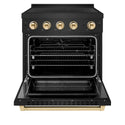 ZLINE Autograph Edition 30 in. 4.2 cu. ft. Paramount Induction Range with 4 Element Cooktop and Electric Convection Oven in Black Stainless Steel with Polished Gold Accents, Open Box-Good Condition