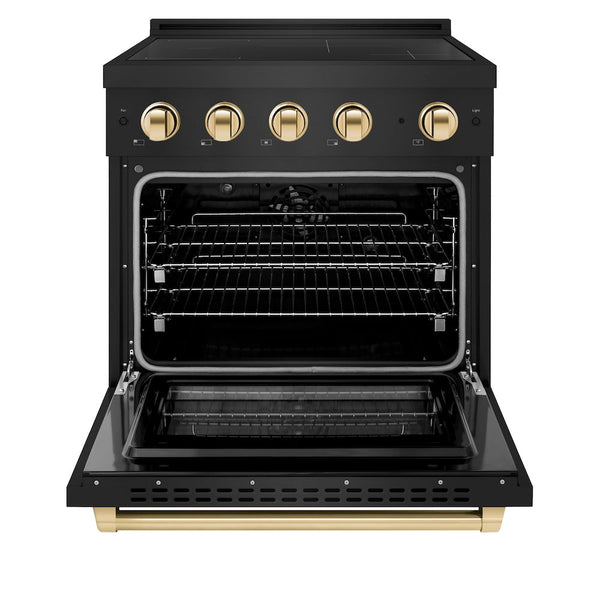 ZLINE Autograph Edition 30 in. 4.2 cu. ft. Paramount Induction Range with 4 Element Cooktop and Electric Convection Oven in Black Stainless Steel with Polished Gold Accents, Open Box-Good Condition