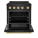ZLINE Autograph Edition 30 in. 4.2 cu. ft. Paramount Induction Range with 4 Element Cooktop and Electric Convection Oven in Black Stainless Steel with Polished Gold Accents, Open Box-Great Condition
