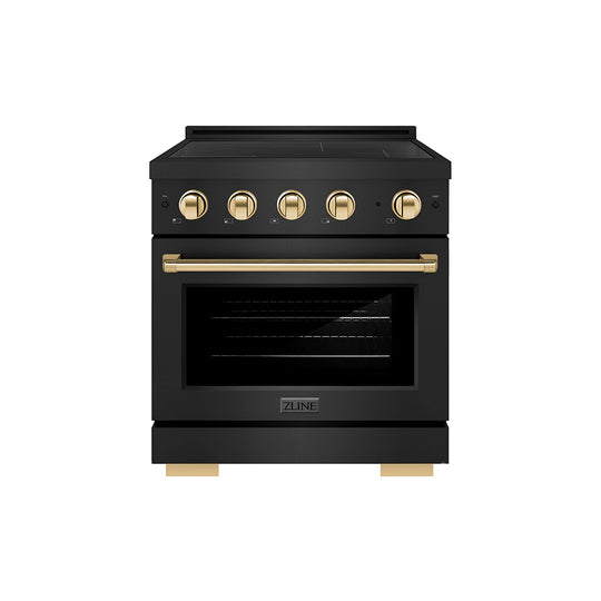 ZLINE Autograph Edition 30 in. 4.2 cu. ft. Paramount Induction Range with 4 Element Cooktop and Electric Convection Oven in Black Stainless Steel with Polished Gold Accents (SINRBZ-30-G)