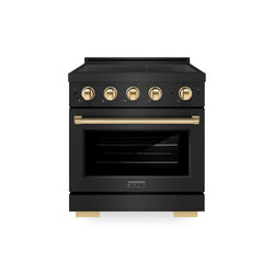 ZLINE Autograph Edition 30 in. 4.2 cu. ft. Paramount Induction Range with 4 Element Cooktop and Electric Convection Oven in Black Stainless Steel with Polished Gold Accents, Open Box-Great Condition