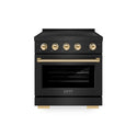ZLINE Autograph Edition 30 in. 4.2 cu. ft. Paramount Induction Range with 4 Element Cooktop and Electric Convection Oven in Black Stainless Steel with Polished Gold Accents, Open Box-Good Condition
