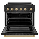 ZLINE Autograph Edition 36 in. 5.2 cu. ft. Paramount Induction Range with 5 Element Cooktop and Electric Convection Oven in Black Stainless Steel with Champagne Bronze Accents, Open Box-Good Condition