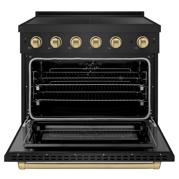 ZLINE Autograph Edition 36 in. 5.2 cu. ft. Paramount Induction Range with 5 Element Cooktop and Electric Convection Oven in Black Stainless Steel with Champagne Bronze Accents, Open Box-Great Condition