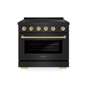 ZLINE Autograph Edition 36 in. 5.2 cu. ft. Paramount Induction Range with 5 Element Cooktop and Electric Convection Oven in Black Stainless Steel with Champagne Bronze Accents, Open Box-Great Condition