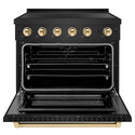 ZLINE Autograph Edition 36 in. 5.2 cu. ft. Paramount Induction Range with 5 Element Cooktop and Electric Convection Oven in Black Stainless Steel with Polished Gold Accents, Open Box-Great Condition