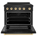 ZLINE Autograph Edition 36 in. 5.2 cu. ft. Paramount Induction Range with 5 Element Cooktop and Electric Convection Oven in Black Stainless Steel with Polished Gold Accents, Open Box-Good Condition