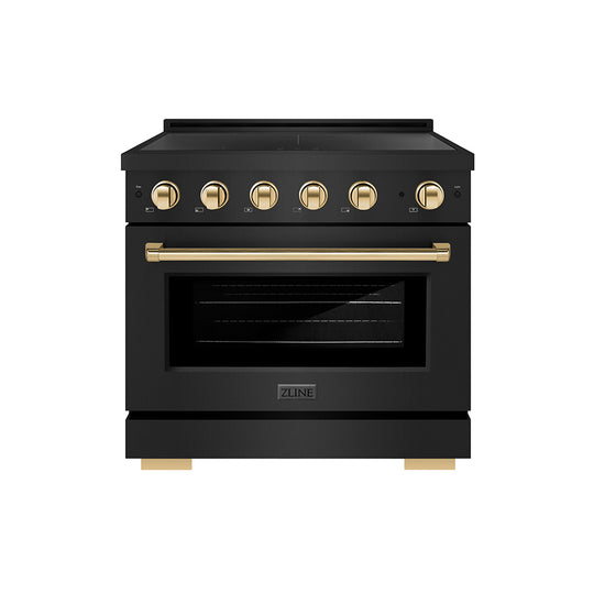 ZLINE Autograph Edition 36 in. 5.2 cu. ft. Paramount Induction Range with 5 Element Cooktop and Electric Convection Oven in Black Stainless Steel with Polished Gold Accents (SINRBZ-36-G)