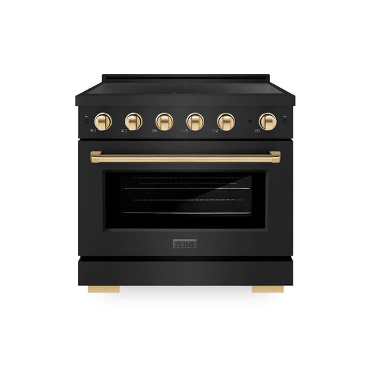 ZLINE Autograph Edition 36 in. 5.2 cu. ft. Paramount Induction Range with 5 Element Cooktop and Electric Convection Oven in Black Stainless Steel with Polished Gold Accents, Open Box-Good Condition