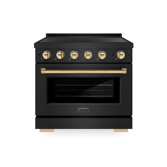 ZLINE Autograph Edition 36 in. 5.2 cu. ft. Paramount Induction Range with 5 Element Cooktop and Electric Convection Oven in Black Stainless Steel with Polished Gold Accents, Open Box-Great Condition