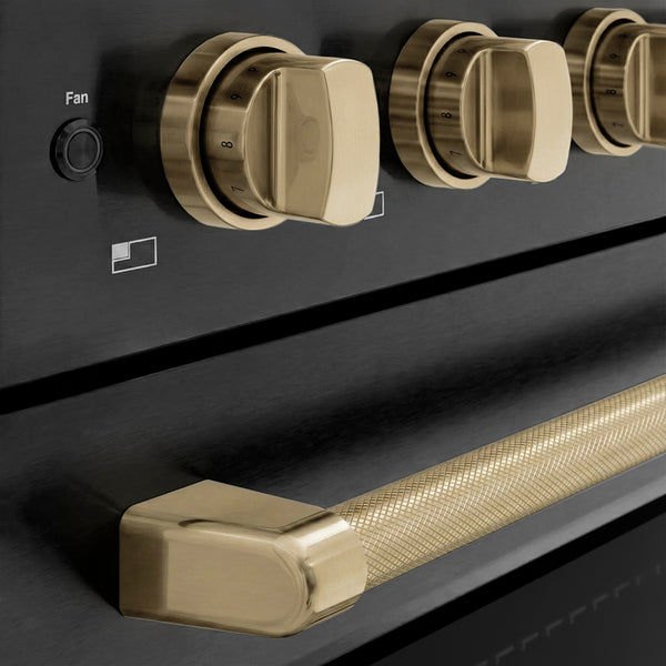 ZLINE Autograph Edition 36 in. 5.2 cu. ft. Paramount Induction Range with 5 Element Cooktop and Electric Convection Oven in Black Stainless Steel with Champagne Bronze Helix Handle and Knob Accents (SINRBZ-36-KCB)