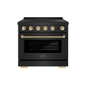 ZLINE Autograph Edition 36 in. 5.2 cu. ft. Paramount Induction Range with 5 Element Cooktop and Electric Convection Oven in Black Stainless Steel with Polished Gold Helix Handle and Knob Accents (SINRBZ-36-KG)