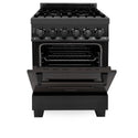 ZLINE 24 in. 2.8 cu. ft. Legacy Dual Fuel Range with 4 Burner Gas Cooktop and Electric Convection Oven in Black Stainless Steel, Open Box-Good Condition