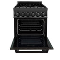 ZLINE 24 in. 2.8 cu. ft. Legacy Dual Fuel Range with 4 Burner Gas Cooktop and Electric Convection Oven in Black Stainless Steel, Open Box-Good Condition