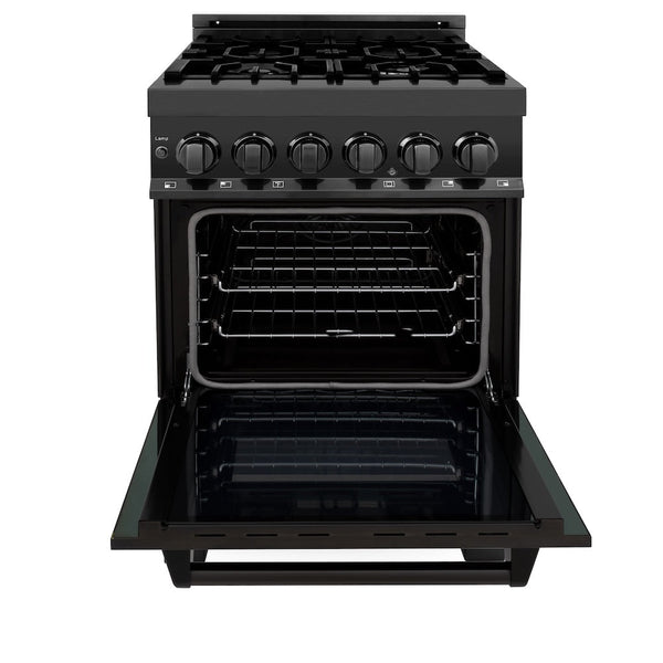 ZLINE 24 in. 2.8 cu. ft. Legacy Dual Fuel Range with 4 Burner Gas Cooktop and Electric Convection Oven in Black Stainless Steel, Open Box-Good Condition