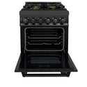 ZLINE 24 in. 2.8 cu. ft. Legacy Dual Fuel Range with 4 Burner Gas Cooktop and Electric Convection Oven in Black Stainless Steel, Open Box-Great Condition