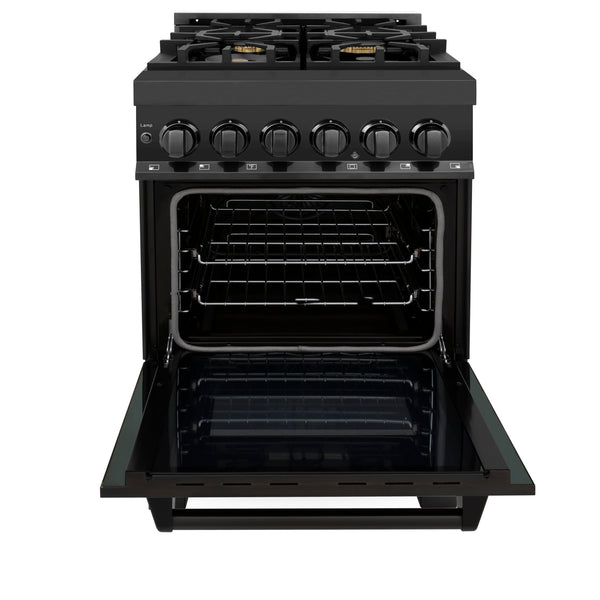 ZLINE 24 in. 2.8 cu. ft. Legacy Dual Fuel Range with 4 Burner Gas Cooktop and Electric Convection Oven in Black Stainless Steel, Open Box-Great Condition