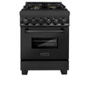 ZLINE 24 in. 2.8 cu. ft. Legacy Dual Fuel Range with 4 Burner Gas Cooktop and Electric Convection Oven in Black Stainless Steel, Open Box-Great Condition