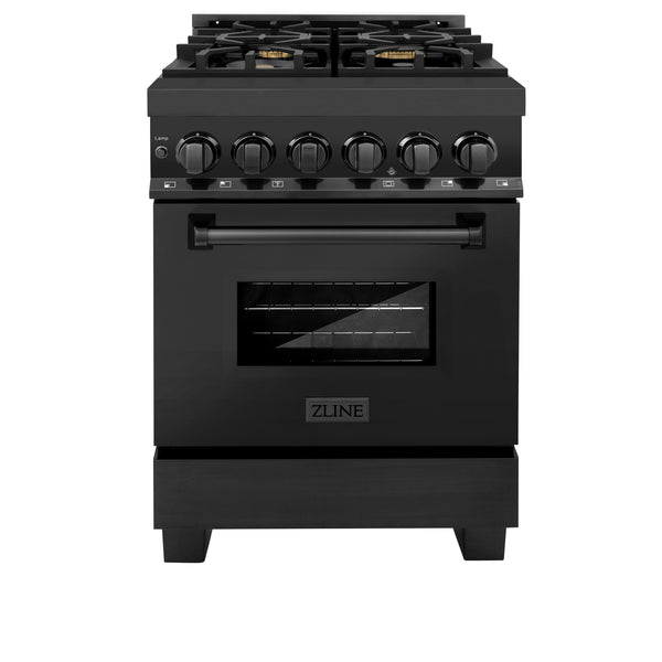 ZLINE 24 in. 2.8 cu. ft. Legacy Dual Fuel Range with 4 Burner Gas Cooktop and Electric Convection Oven in Black Stainless Steel, Open Box-Great Condition