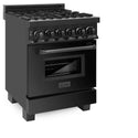 ZLINE 24 in. 2.8 cu. ft. Legacy Dual Fuel Range with 4 Burner Gas Cooktop and Electric Convection Oven in Black Stainless Steel, Open Box-Good Condition