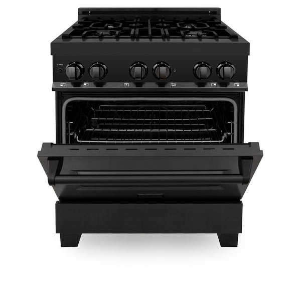 ZLINE 30 in. 4.0 cu. ft. Legacy Dual Fuel Range with 4 Burner Gas Cooktop and Electric Convection Oven in Black Stainless Steel, Open Box-Great Condition